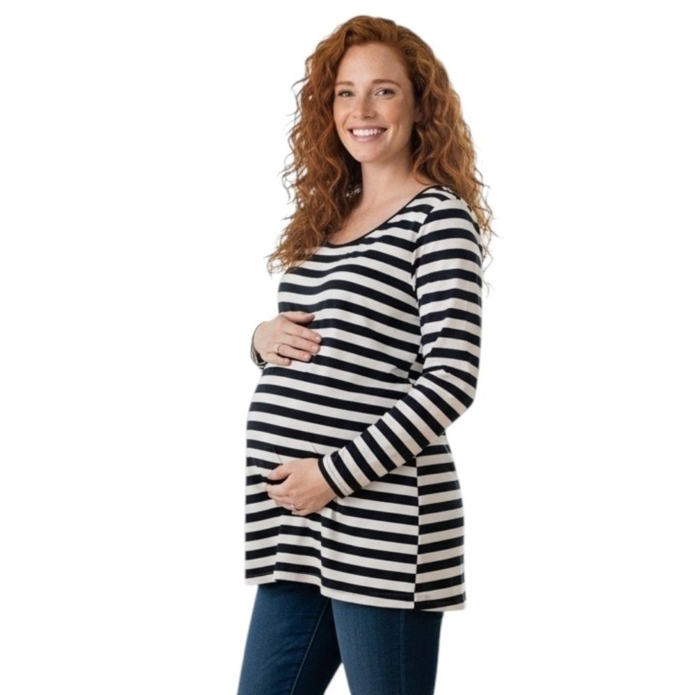 HATCH x J.Crew Maternity Striped Long Sleeve Top Modal Black White Stretch L XL